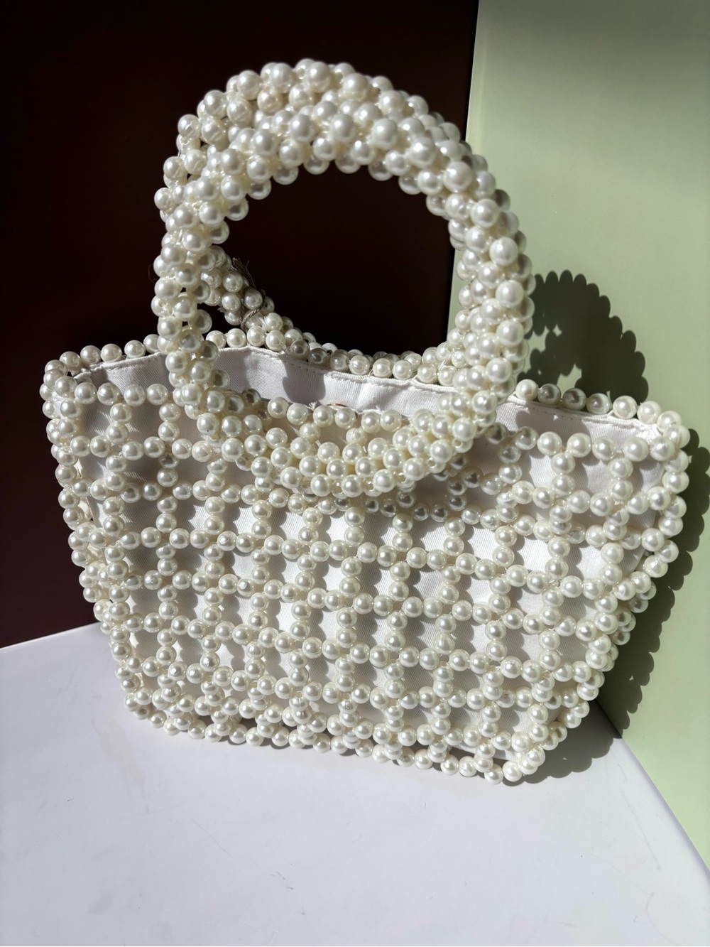 A NEW DAY Ivory Pearl Beaded Tote Bag with Round Handles, NWT - Picture 2 of 6